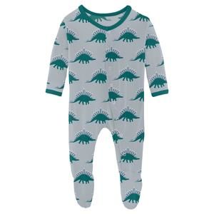 NEW KICKEE kids' print footie with snaps in pearl blue menorahsaurus